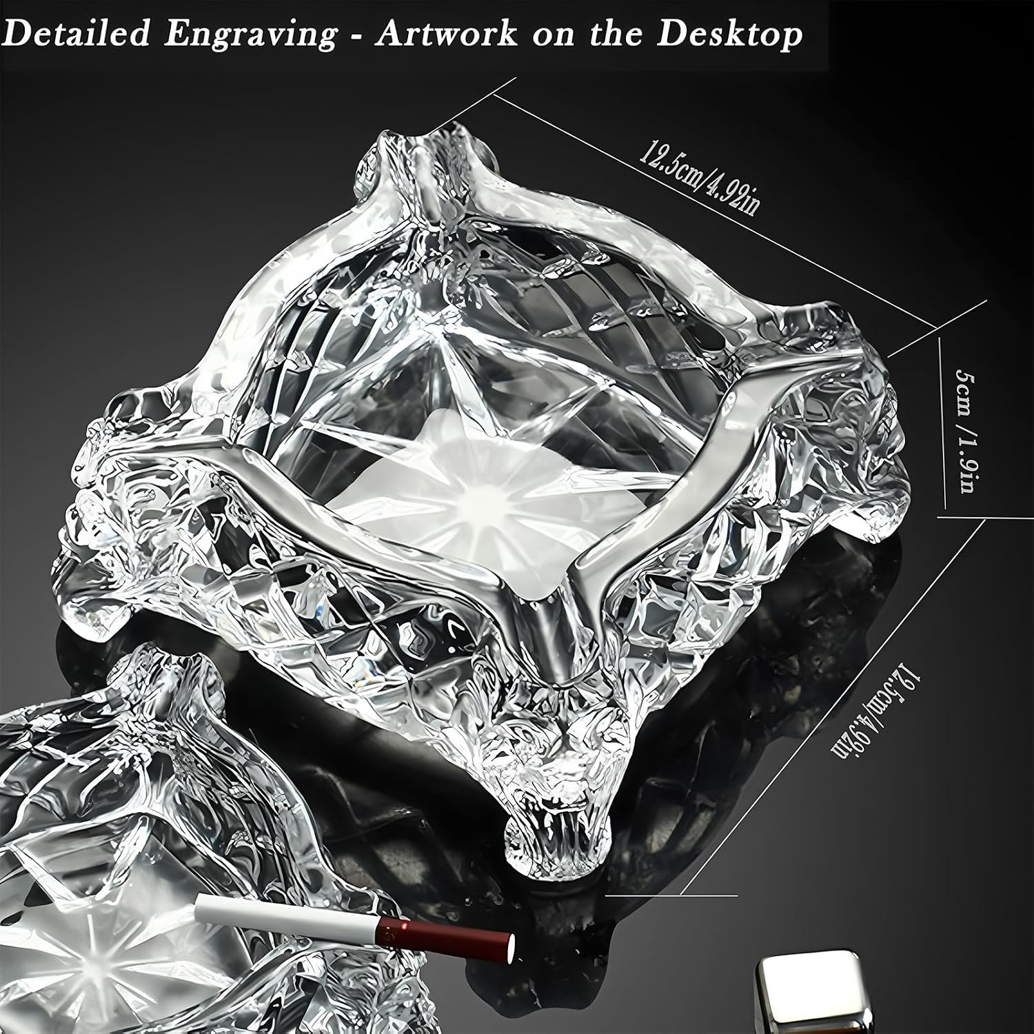 Paysky Square Glass Cigar Ashtray, detail view