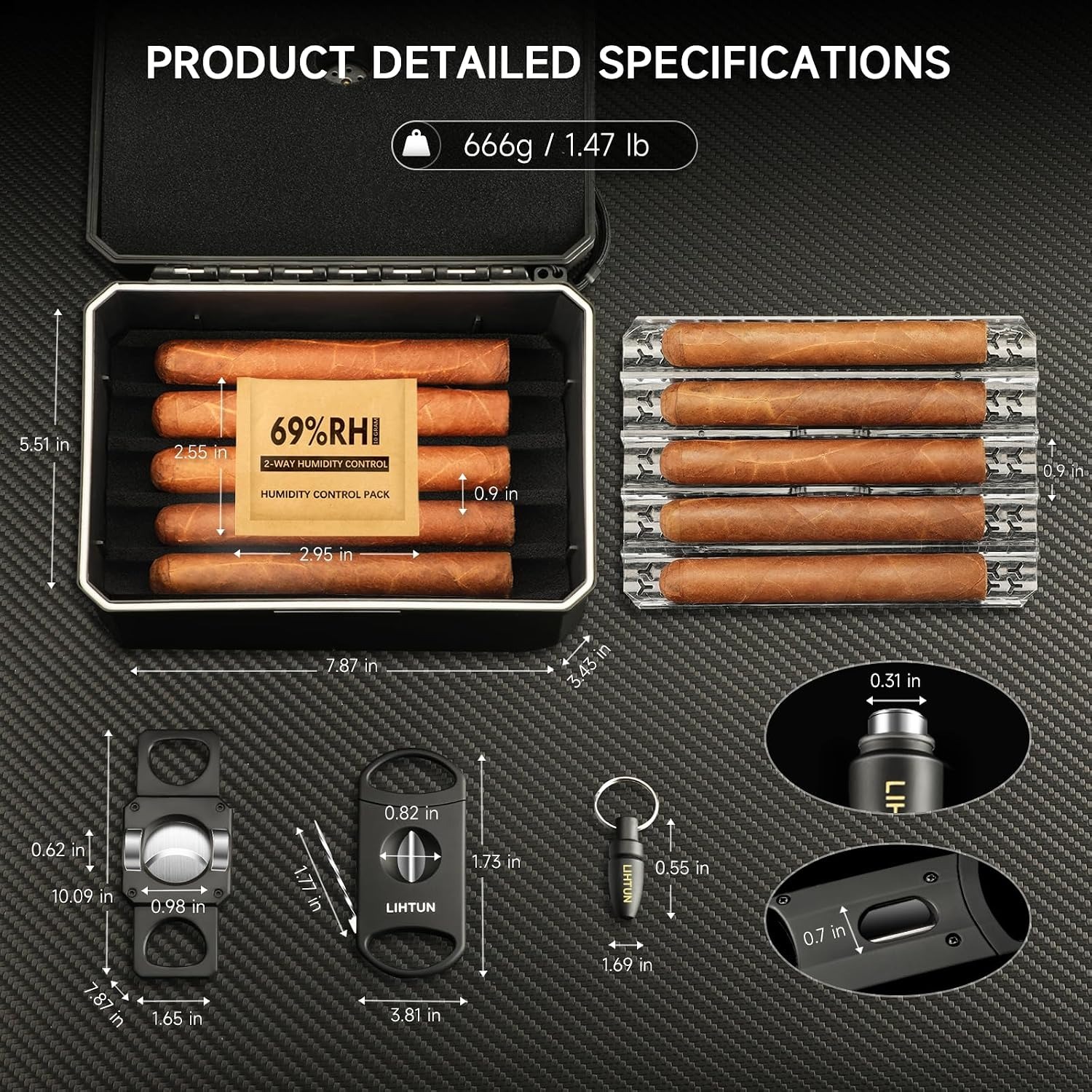 LIHTUN Travel Cigar Gift Set, detail view